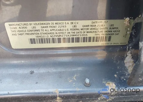 2008 Volkswagen Jetta Se/Sel z USA, uszkodzony, nr VIN 3VWRZ71K28M021055